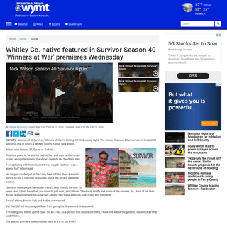 A complete backup of www.wymt.com/content/news/Whitley-Co-native-featured-in-Survivor-Season-40-Winners-at-War-premieres-Wednesd