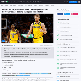A complete backup of www.actionnetwork.com/nba/pacers-vs-raptors-odds-picks-betting-predictions-february-23-2020