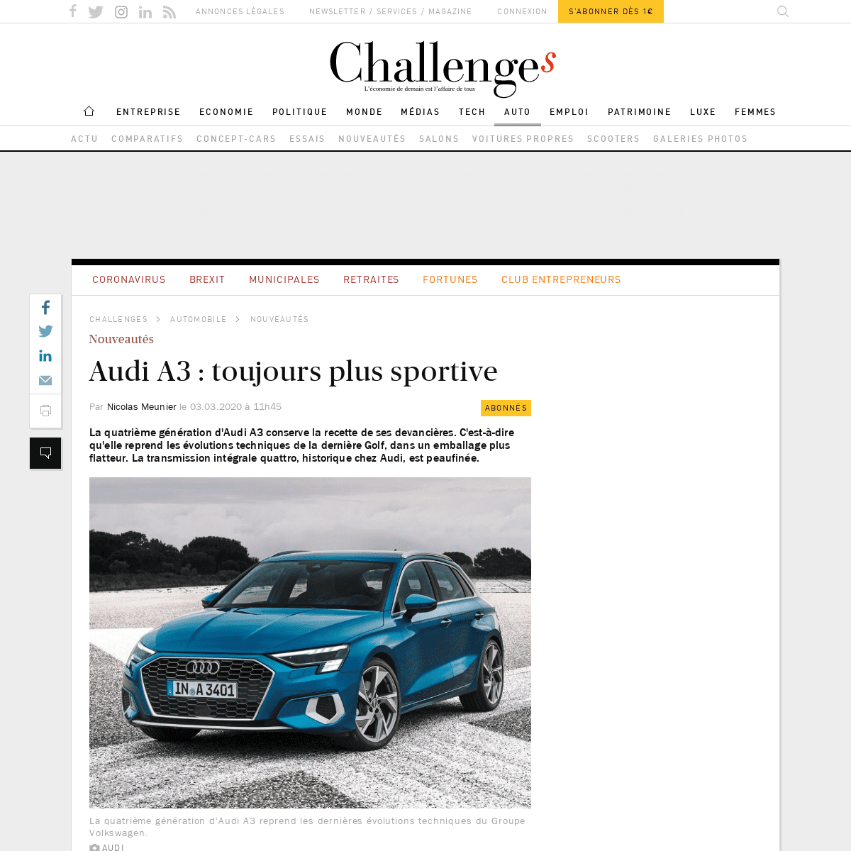 A complete backup of www.challenges.fr/automobile/nouveautes/audi-a3-toujours-plus-sportive_701266