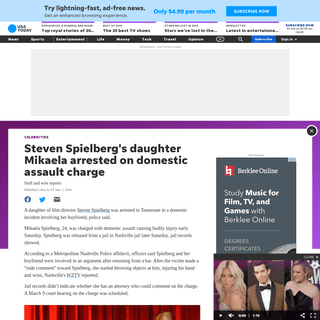 A complete backup of www.usatoday.com/story/entertainment/celebrities/2020/03/01/steven-spielberg-daughter-mikaela-arrested-dome