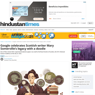 Google celebrates Scottish writer Mary Somervilleâ€™s legacy with a doodle - india news - Hindustan Times
