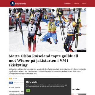 A complete backup of www.dagsavisen.no/sport/marte-olsbu-roiseland-tapte-gullduell-mot-wierer-pa-jaktstarten-i-vm-i-skiskyting-1