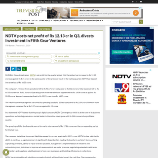 A complete backup of www.televisionpost.com/ndtv-posts-net-profit-of-rs-12-13-cr-in-q3-divests-investment-in-fifth-gear-ventures