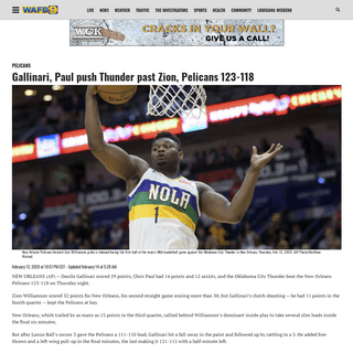 A complete backup of www.wafb.com/2020/02/14/gallinari-paul-push-thunder-past-zion-pelicans-/