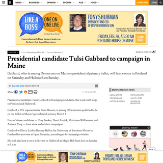 A complete backup of www.pressherald.com/2020/02/12/presidential-candidate-tulsi-gabbard-to-campaign-in-maine/