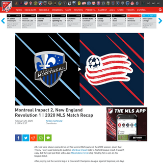 Montreal Impact 2, New England Revolution 1 - 2020 MLS Match Recap - MLSsoccer.com