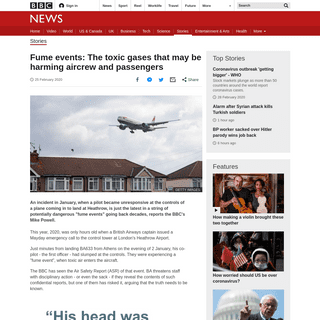 Fume events- The toxic gases that may be harming aircrew and passengers - BBC News