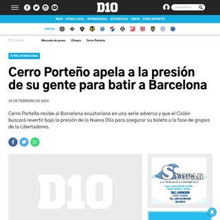Cerro PorteÃ±o apela a la presiÃ³n de su gente para batir a Barcelona - Copa Libertadores, Cerro PorteÃ±o, Barcelona de Guayaqui