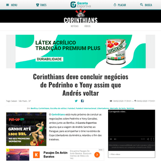 A complete backup of www.gazetaesportiva.com/times/corinthians/corinthians-deve-concluir-negocios-de-pedrinho-e-yony-assim-que-a
