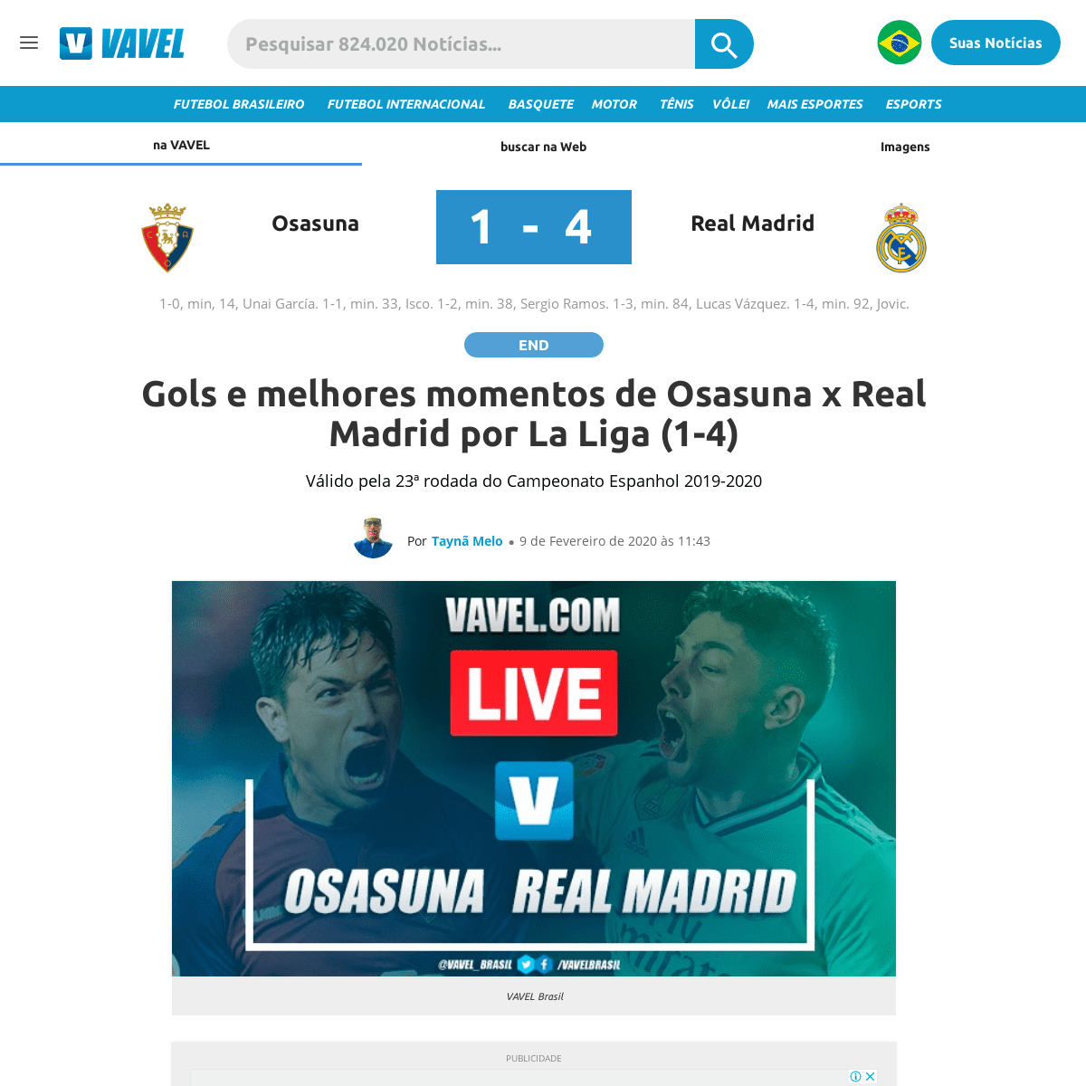 Gols e melhores momentos de Osasuna x Real Madrid por La Liga (1-4) - 09-02-2020 - VAVEL Brasil