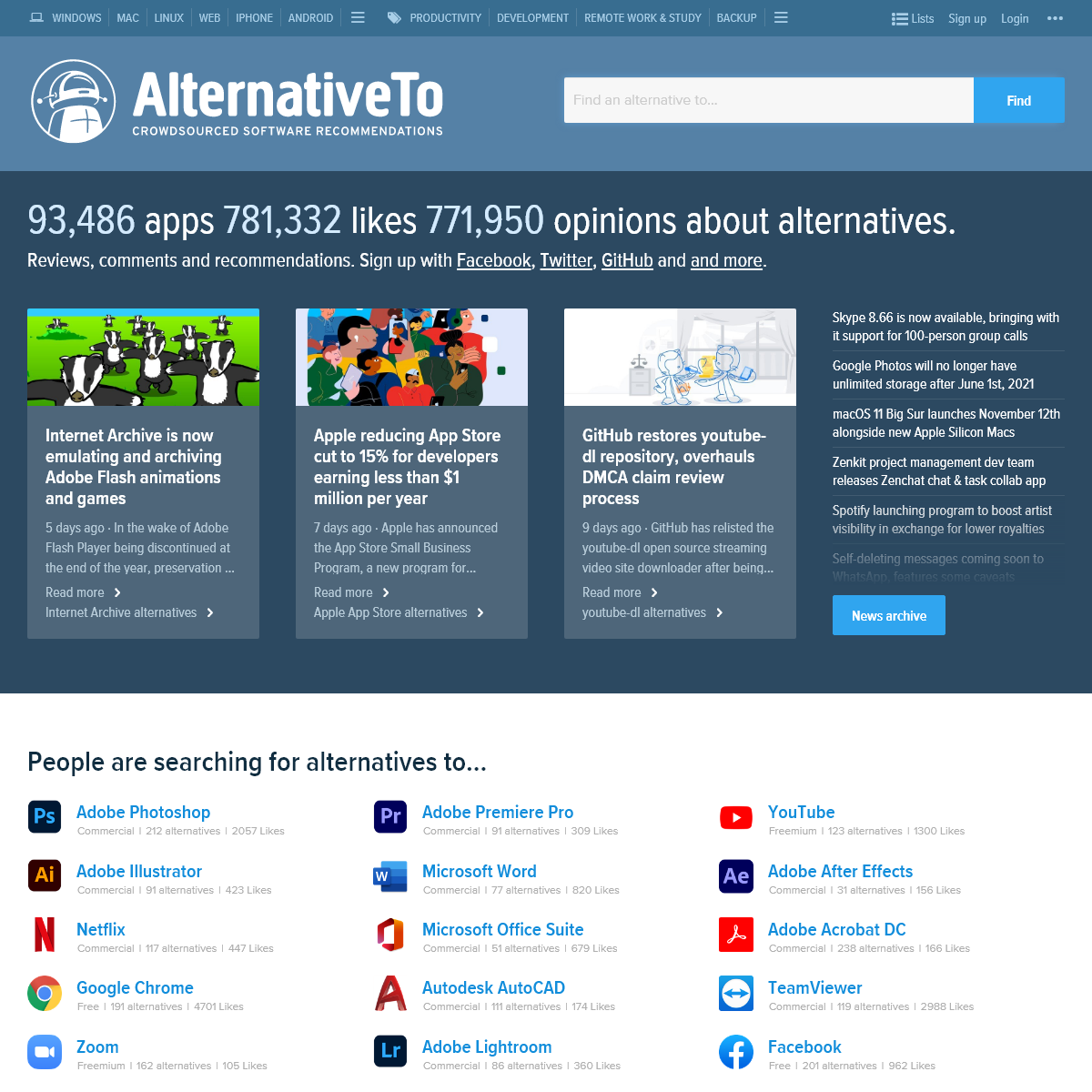 A complete backup of alternativeto.net