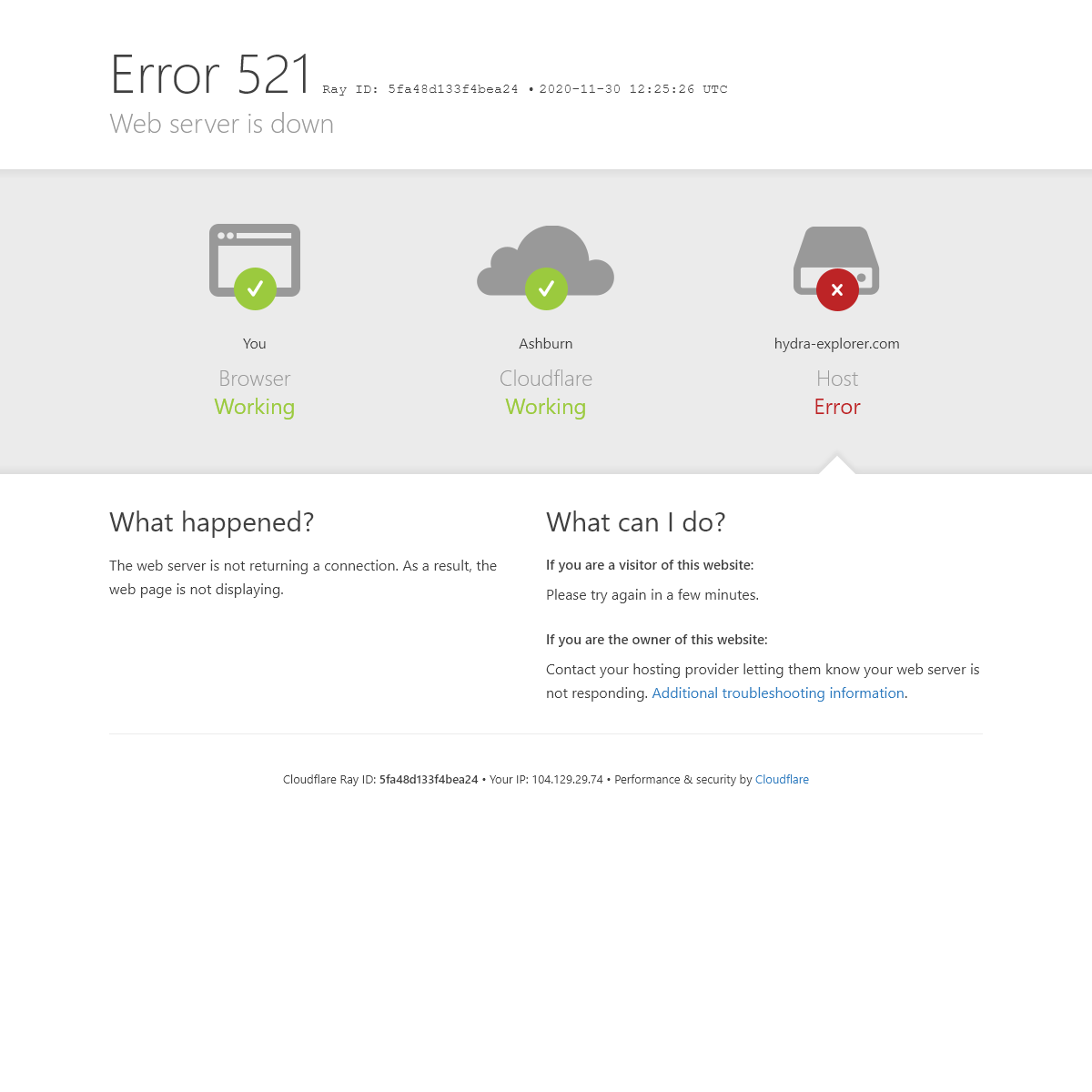 hydra-explorer.com - 521- Web server is down