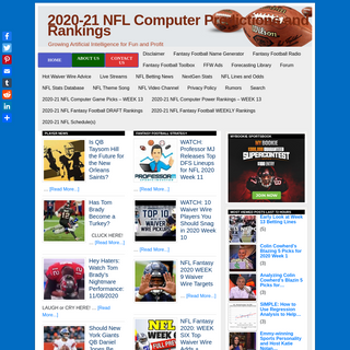 2020-21 NFL Computer Predictions and Rankings - Growing Artificial Intelligence for Fun and Profit