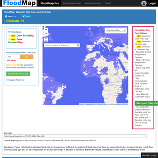 Flood Map- Elevation Map, Sea Level Rise Map