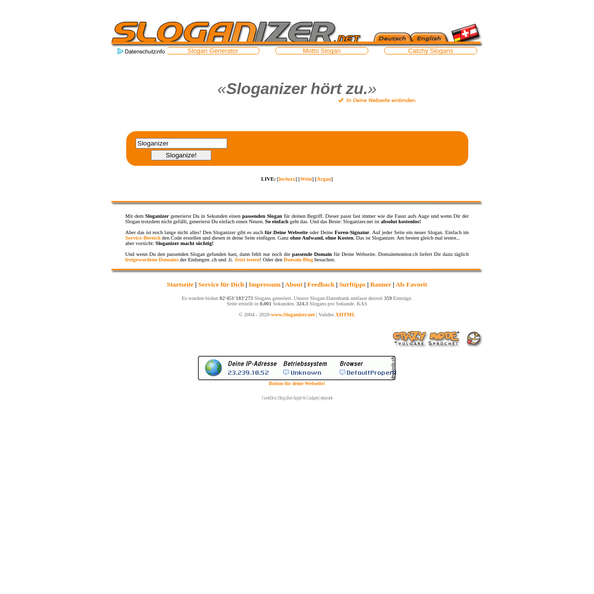 Sloganizer.net - Instant Slogans mit dem Slogan Generator.
