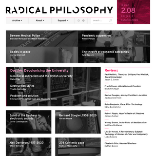 Radical Philosophy Issue 208 (Autumn 2020)