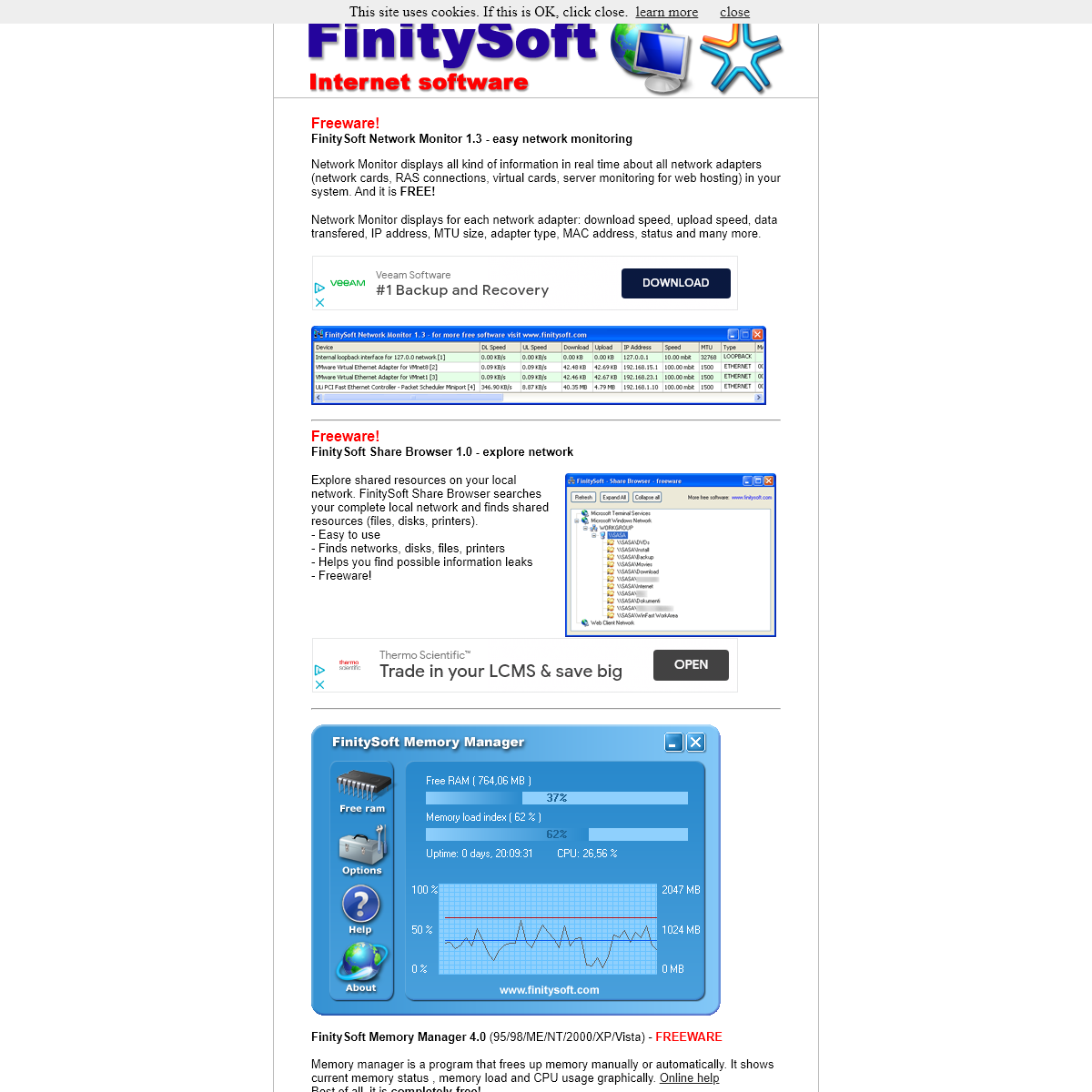FinitySoft - Free Network Monitor, Free Network Share browser, Free Food Additives information