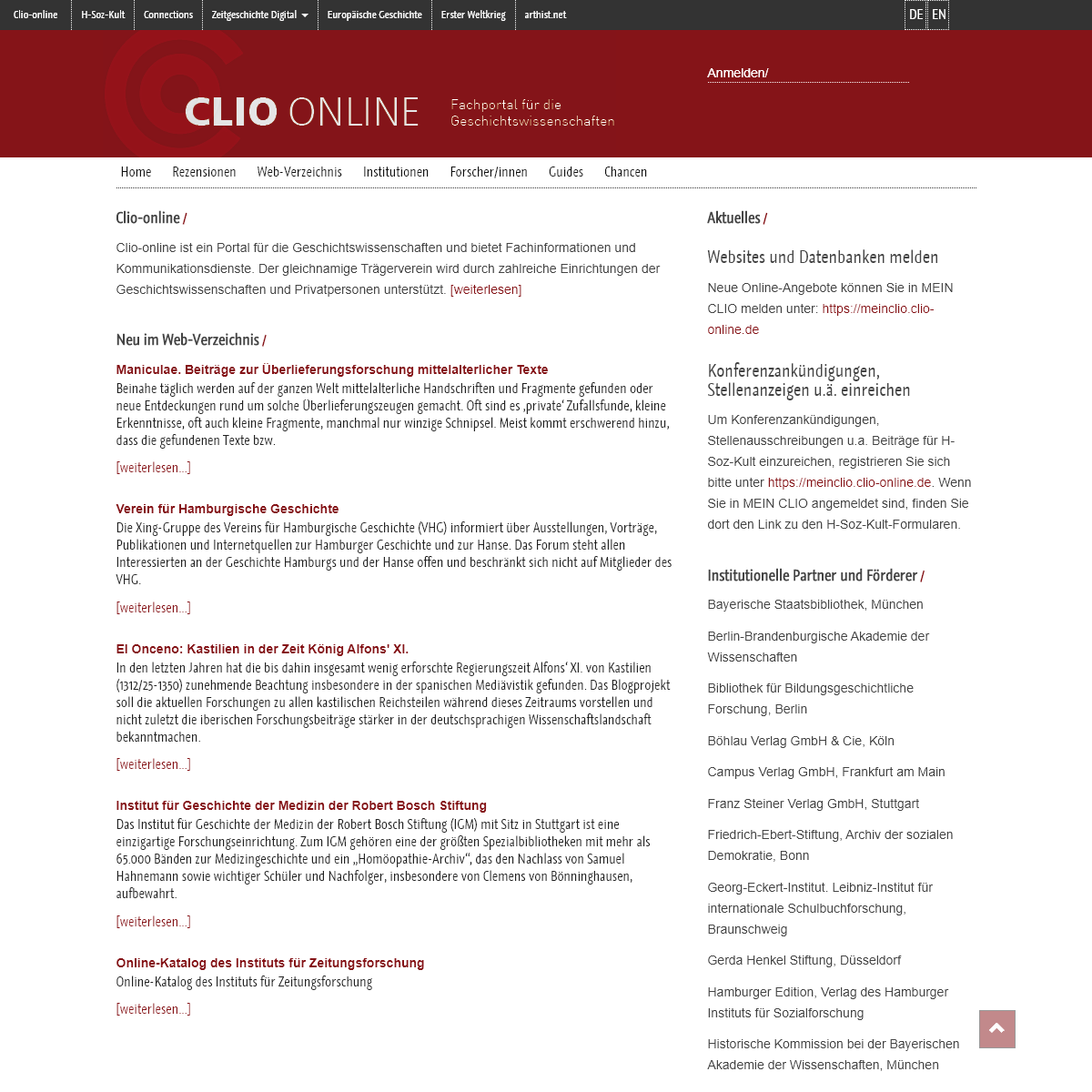 Clio-online - Fachportal Geschichte & Geschichtswissenschaft