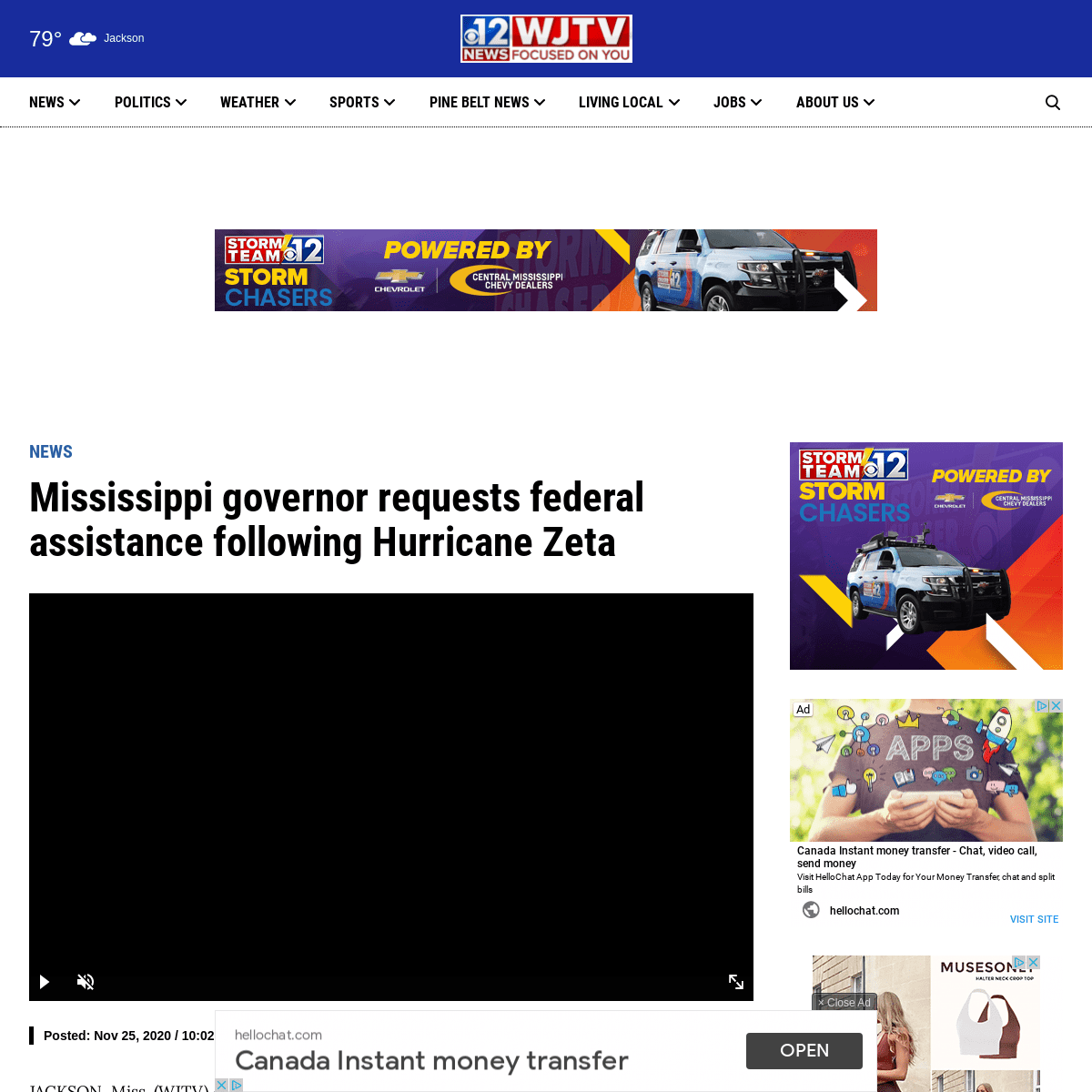 Mississippi governor requests federal assistance following Hurricane Zeta - WJTV