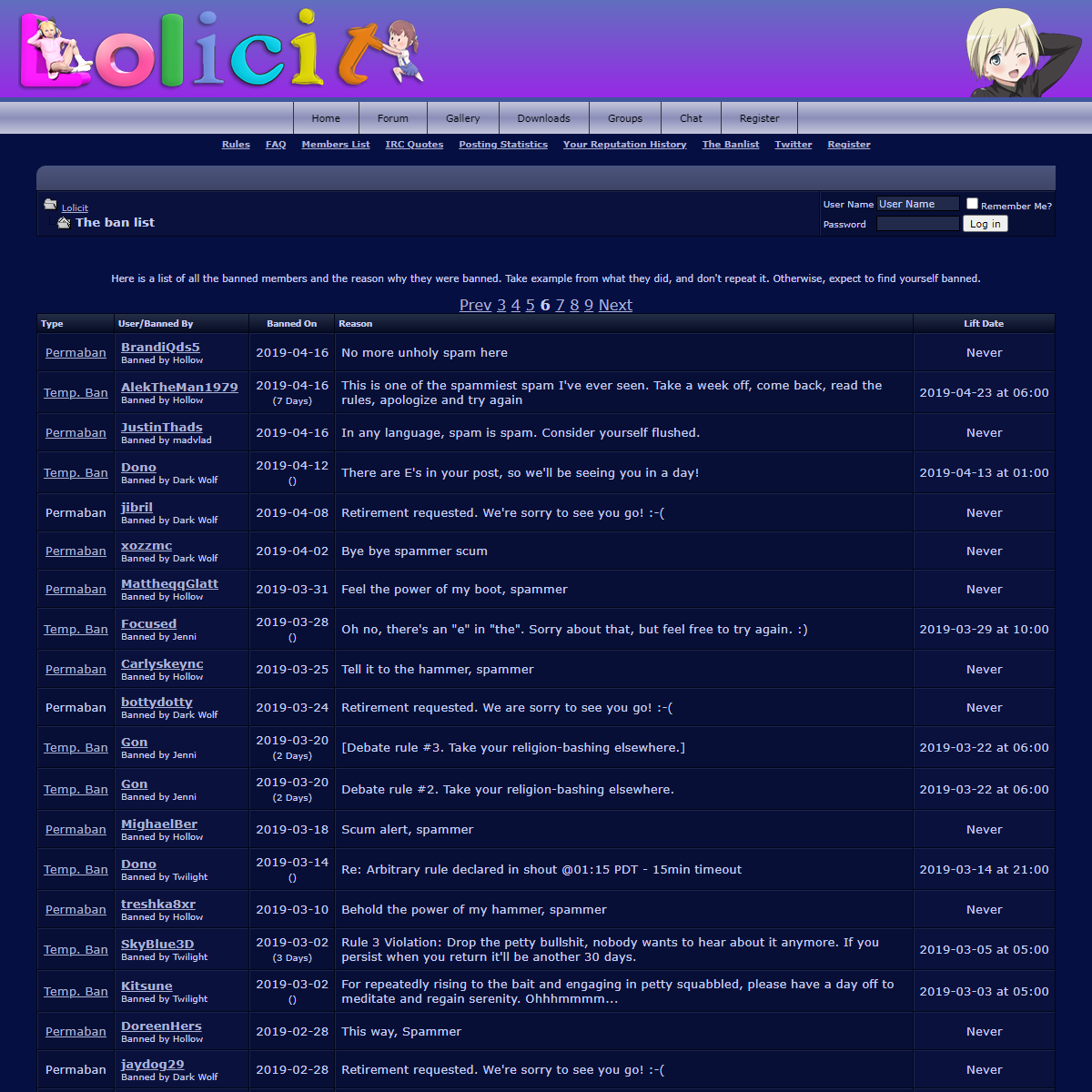 A complete backup of https://www.lolicit.org/showbans.php?page=6