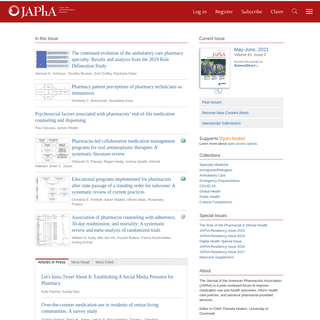 Home Page- Journal of the American Pharmacists Association