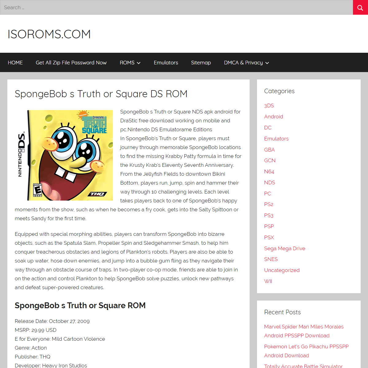 SpongeBob s Truth or Square DS ROM â€“ ISOROMS.COM