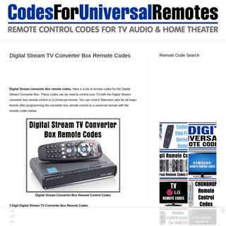 A complete backup of https://codesforuniversalremotes.com/digital-stream-tv-converter-box-remote-codes/