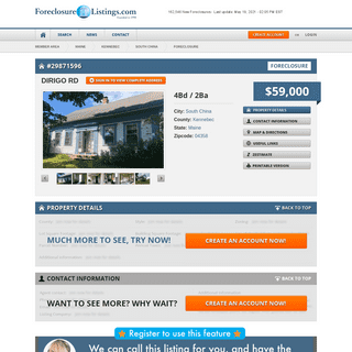 Dirigo Rd, South China, ME 04358, Foreclosure - $59,000 - 4BD - 2BH - Foreclosure Listing #29871596