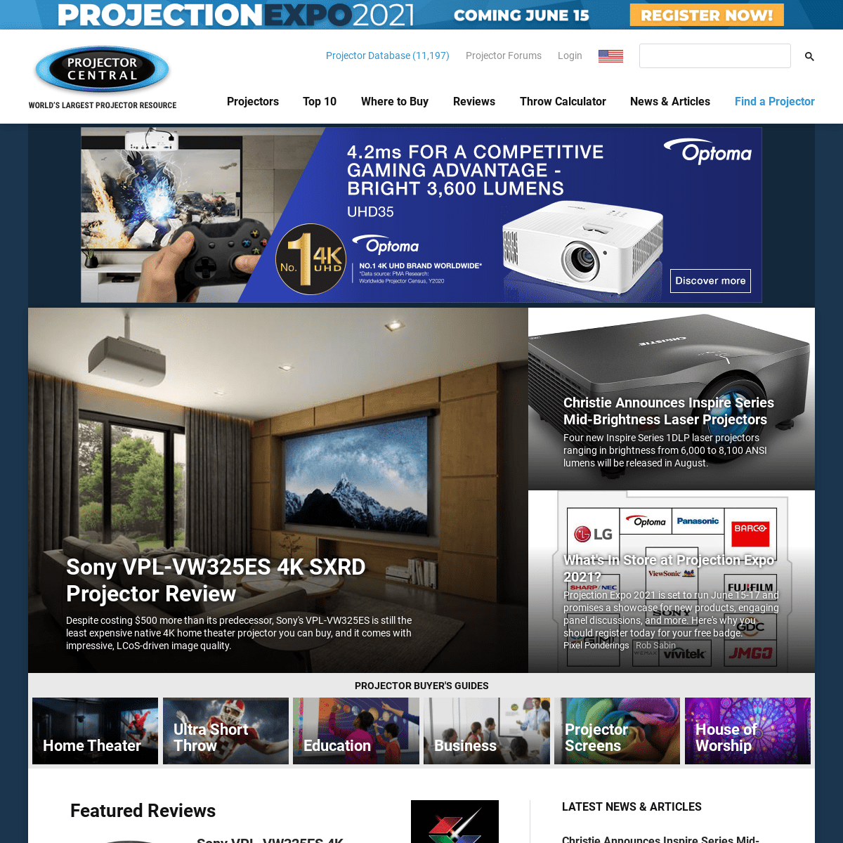Projectors, Projector Reviews, LCD Projectors, Home Theater DLP Projectors at ProjectorCentral.com