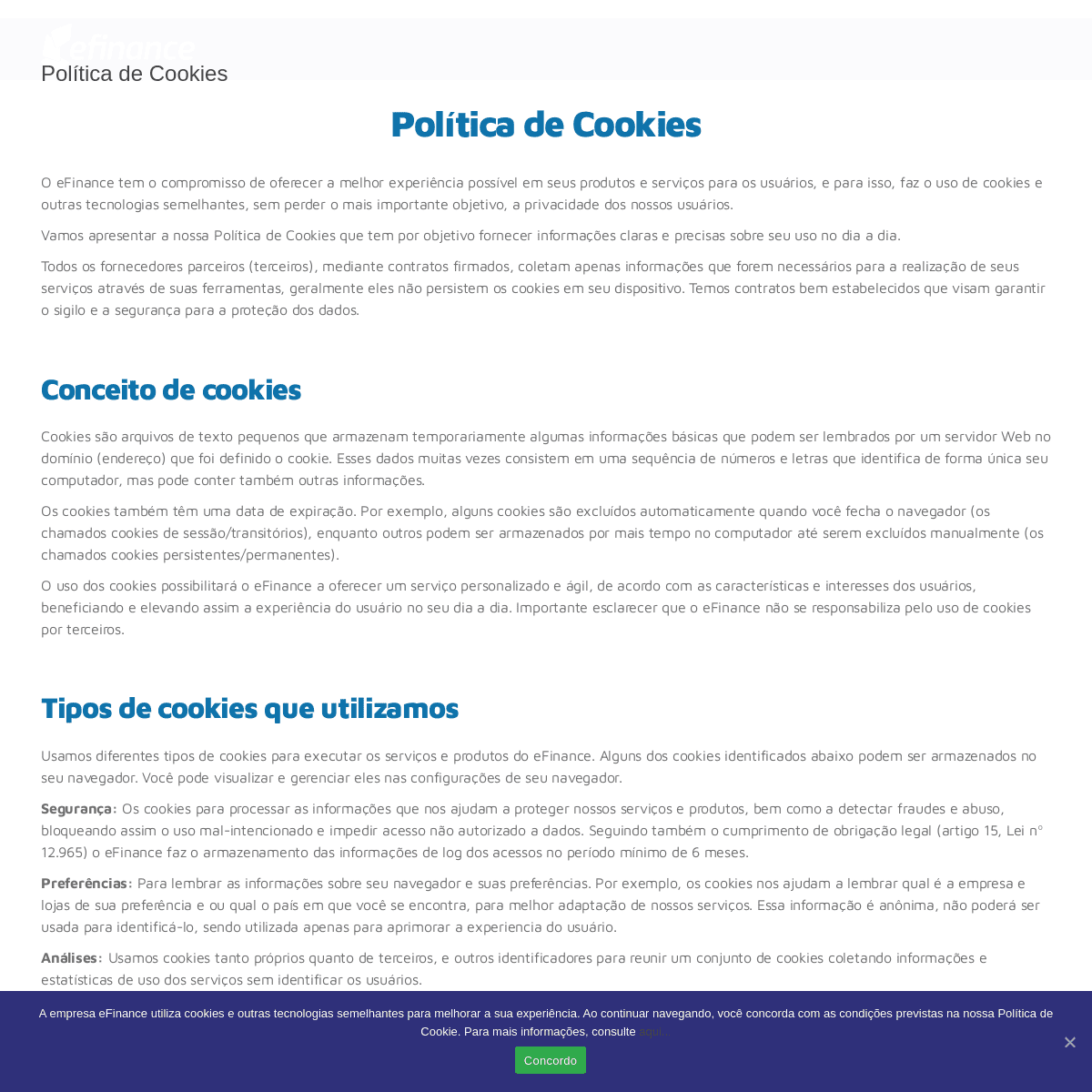 A complete backup of https://www.efinance.com.br/politica-de-cookies/