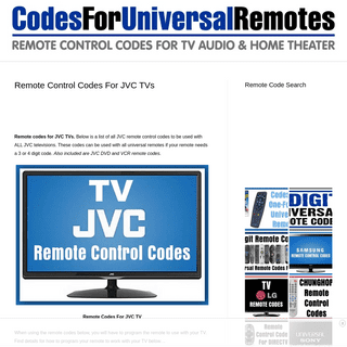A complete backup of https://codesforuniversalremotes.com/remote-control-codes-jvc-tvs/