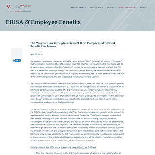A complete backup of https://www.wagnerlawgroup.com/resources/erisa/the-wagner-law-group-receives-plr-on-complicated-defined-ben