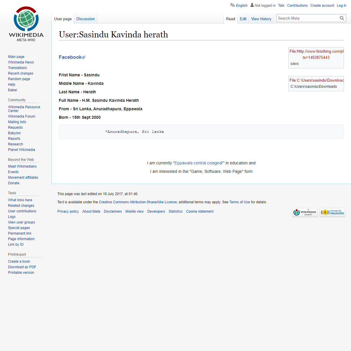 A complete backup of https://meta.wikimedia.org/wiki/User:Sasindu_Kavinda_herath