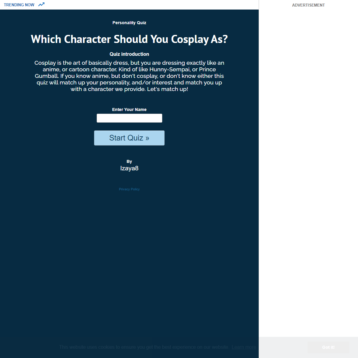 A complete backup of https://uquiz.com/quiz/OSD6Hr/which-character-should-you-cosplay-as