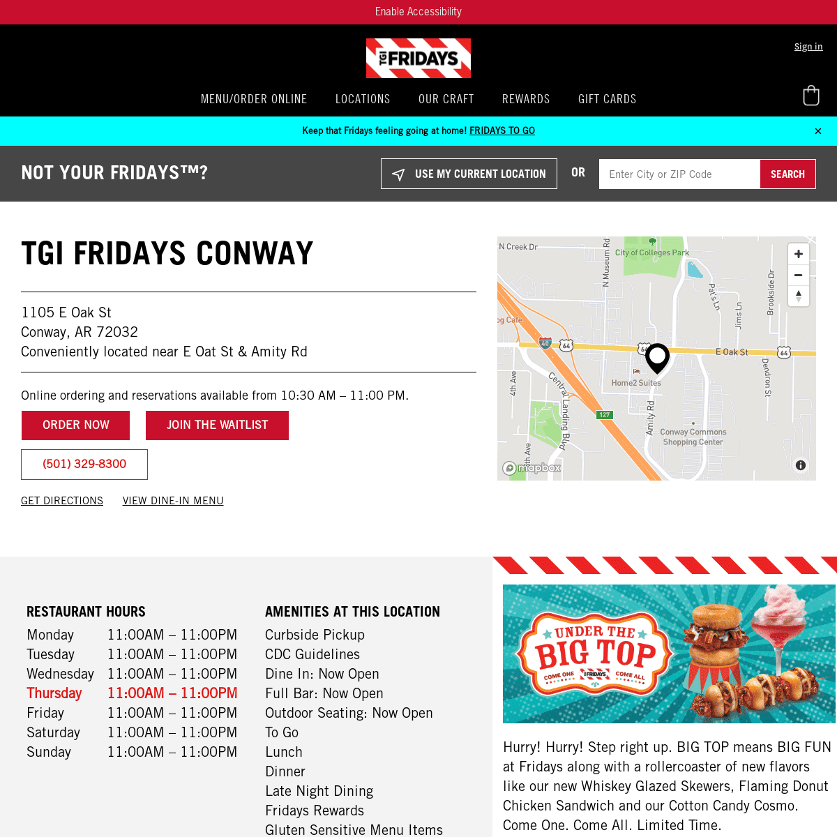 A complete backup of https://locations.tgifridays.com/ar/conway/1105-e-oak-st.html