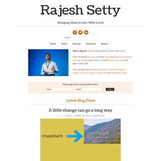 Rajesh Setty - Entrepreneur, Author, Speaker & Alchemist - Bringing Ideas to Life. With Love.