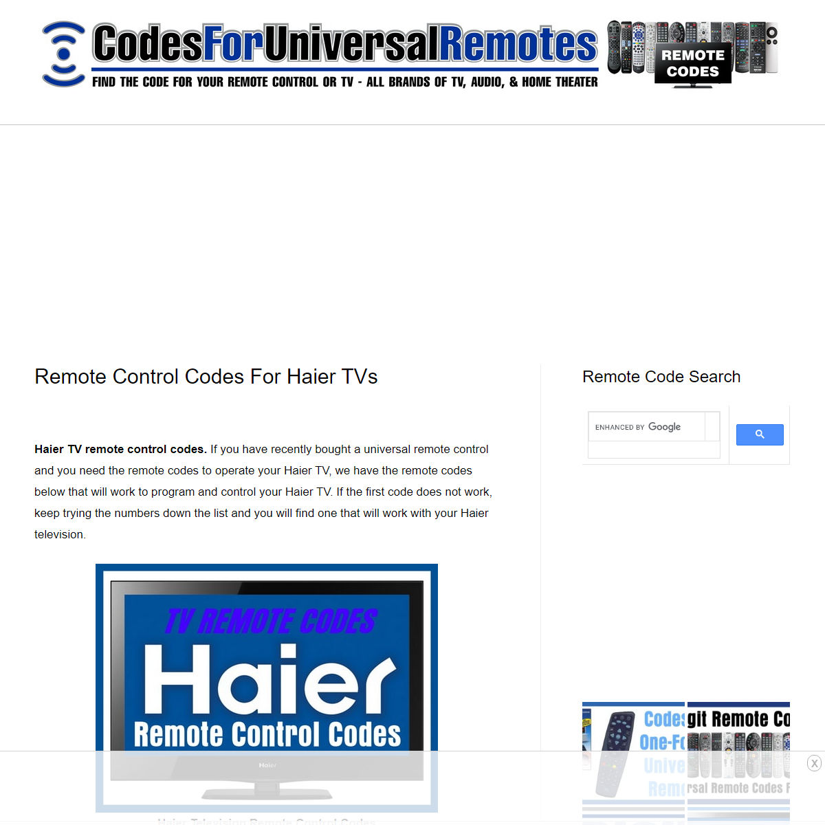 Remote Control Codes For Haier TVs - Codes For Universal Remotes