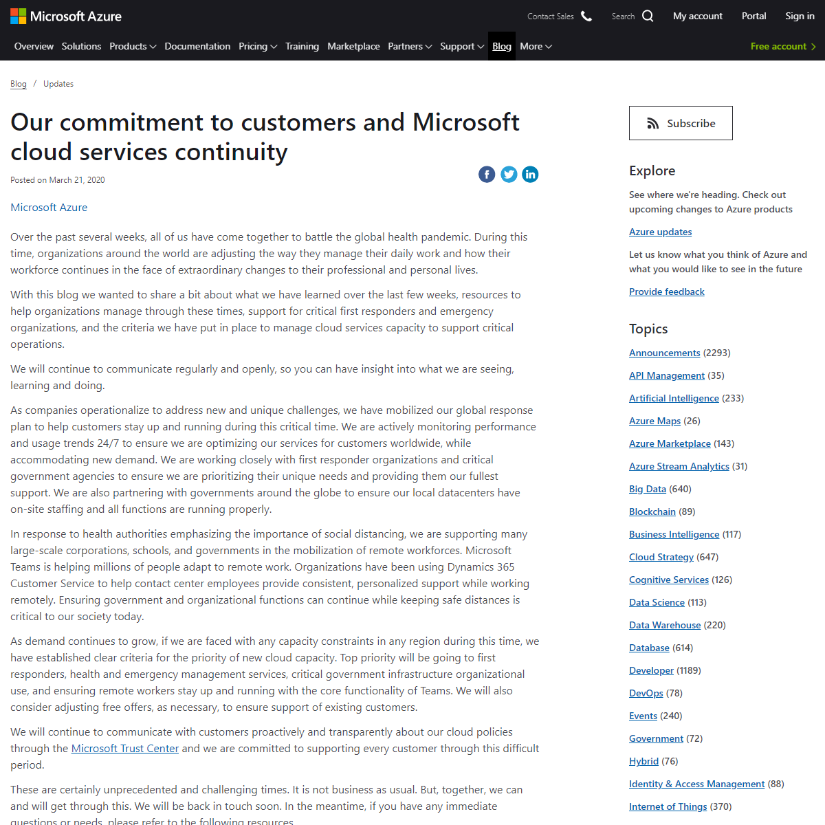Our commitment to customers and Microsoft cloud services continuity - Azure Blog and Updates - Microsoft Azure