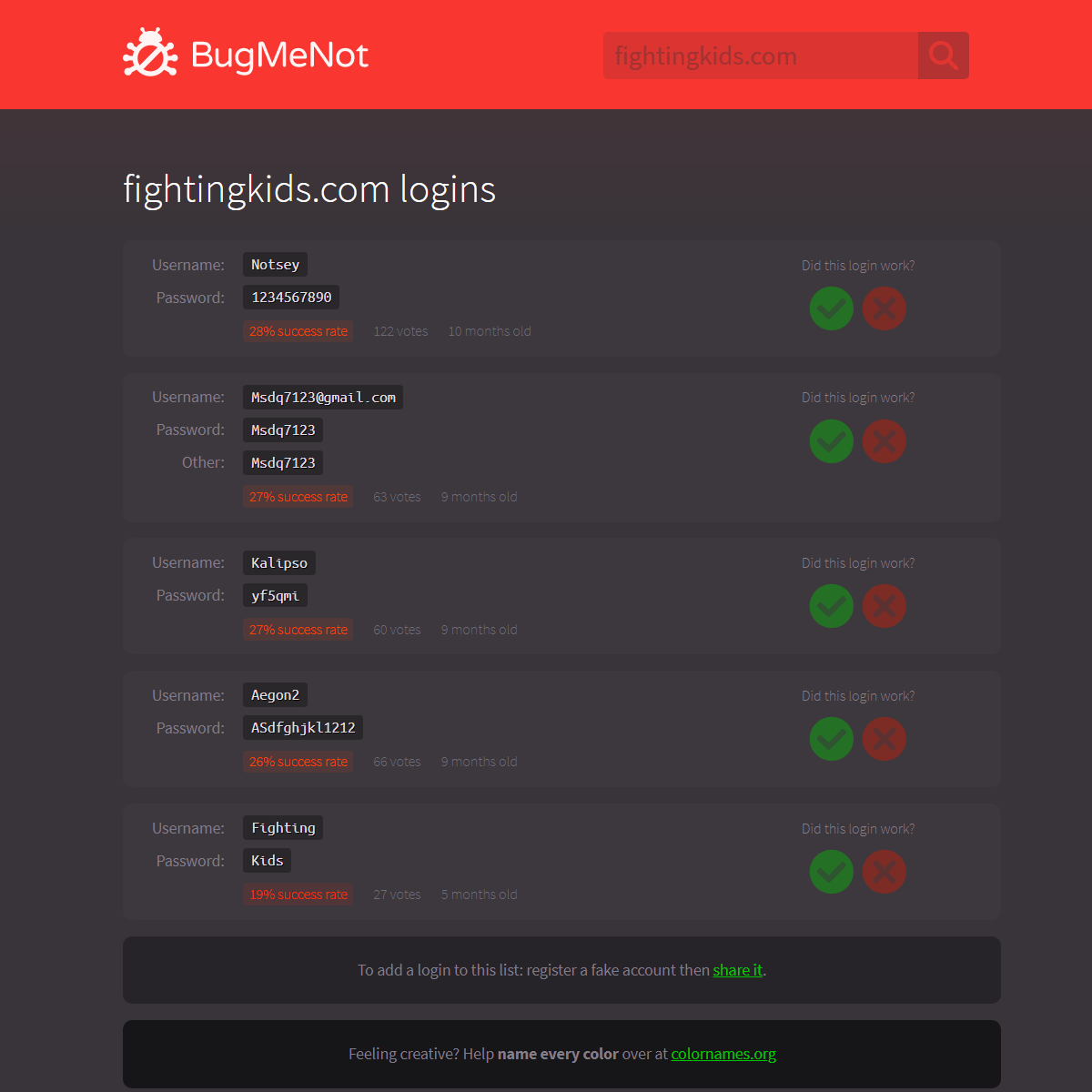 fightingkids.com passwords - BugMeNot