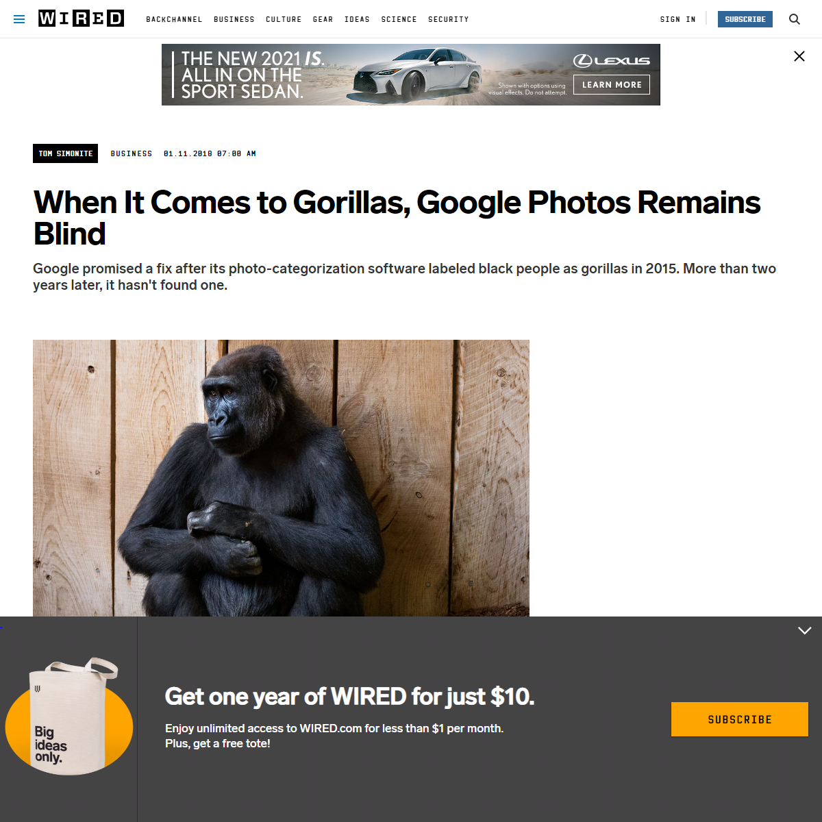 When It Comes to Gorillas, Google Photos Remains Blind - WIRED