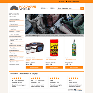 Hardware World - Online hardware store, tools, building supplies, electrical, lighting, plumbing, farm, garden, and much more - 