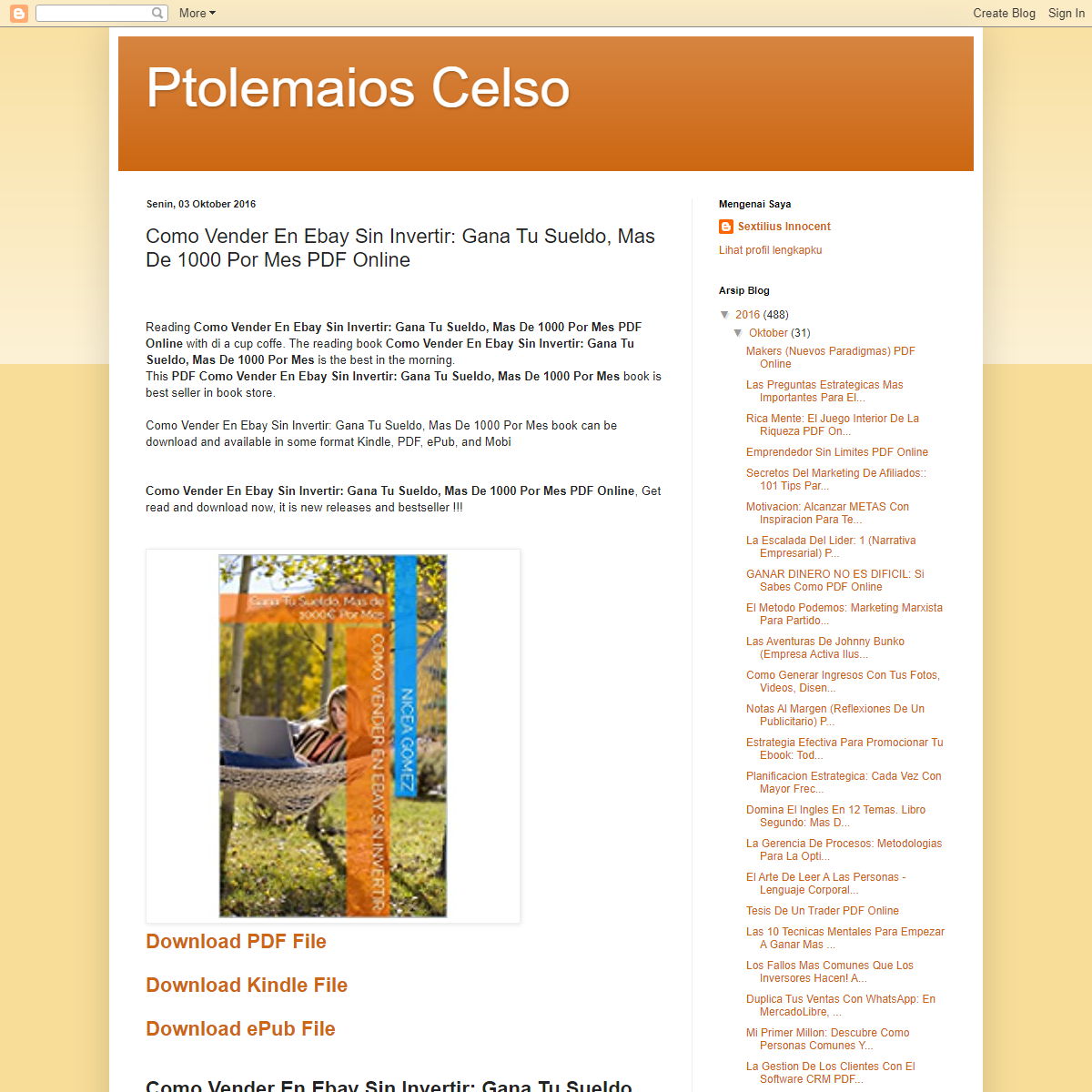 Ptolemaios Celso- Como Vender En Ebay Sin Invertir- Gana Tu Sueldo, Mas De 1000 Por Mes PDF Online