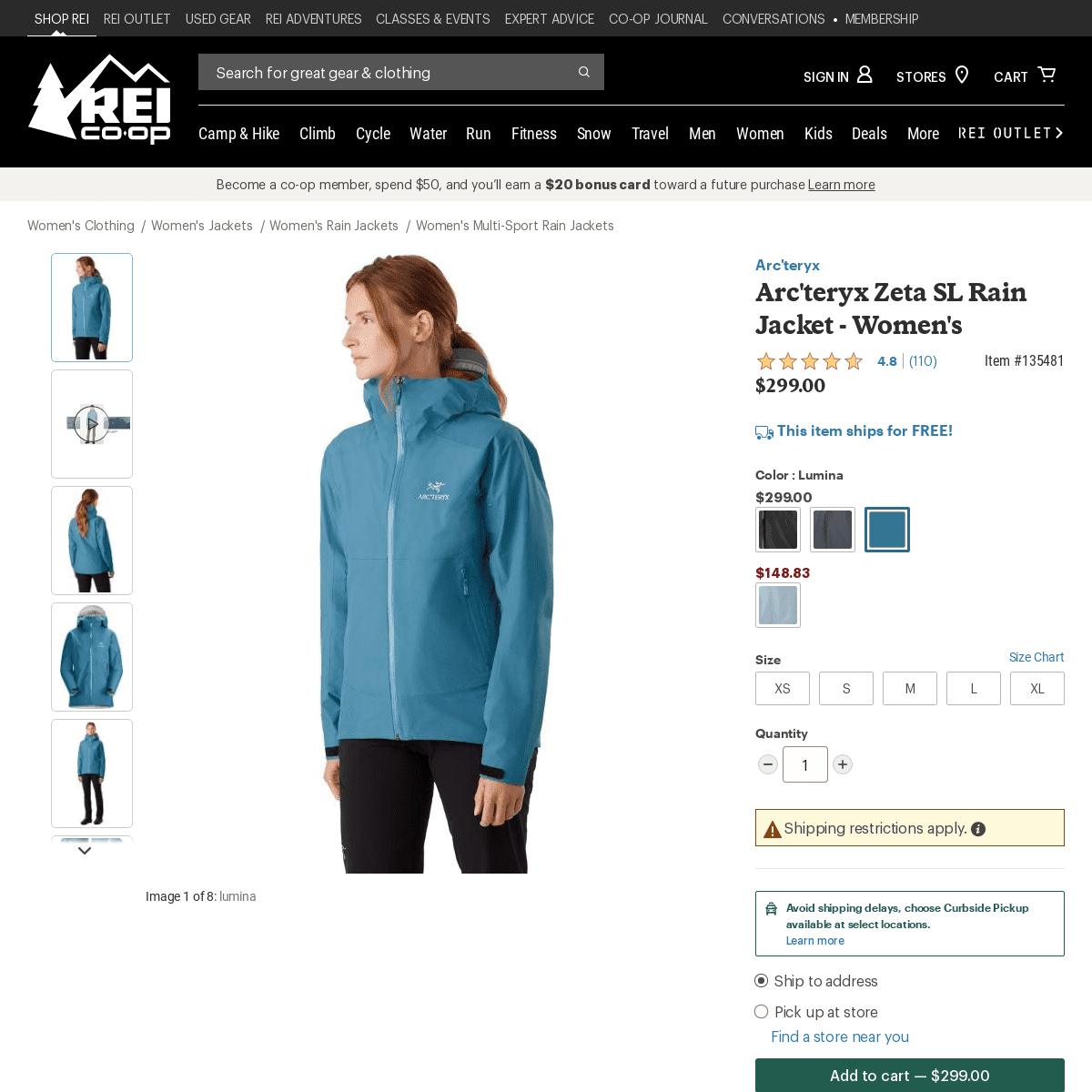 A complete backup of https://www.rei.com/product/135481/arcteryx-zeta-sl-rain-jacket-womens
