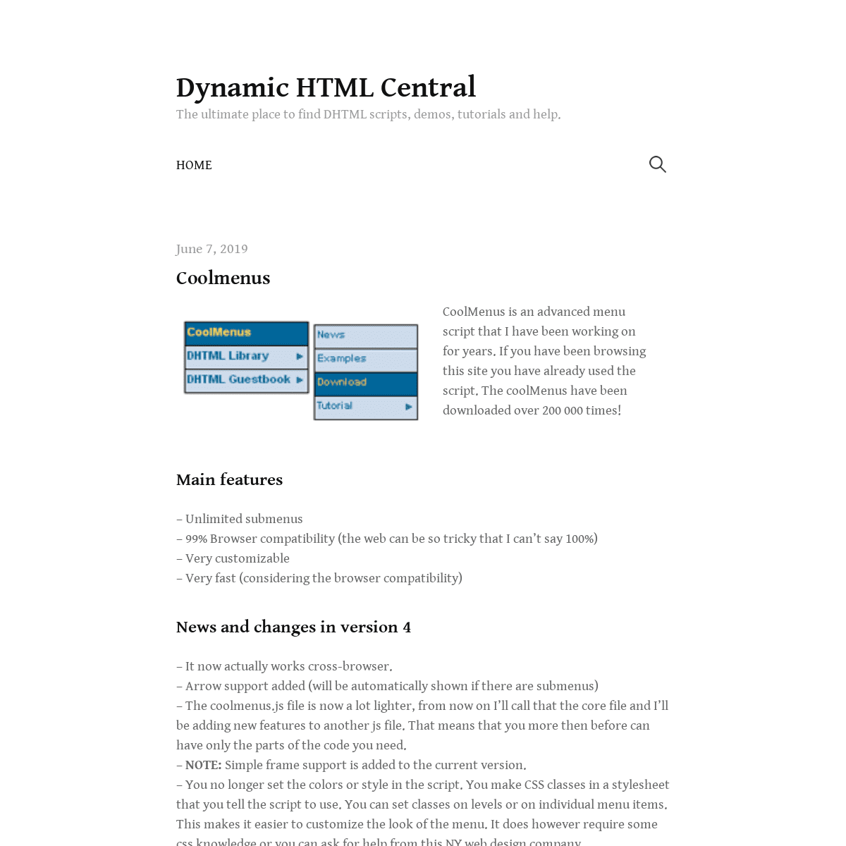 A complete backup of https://dhtmlcentral.com