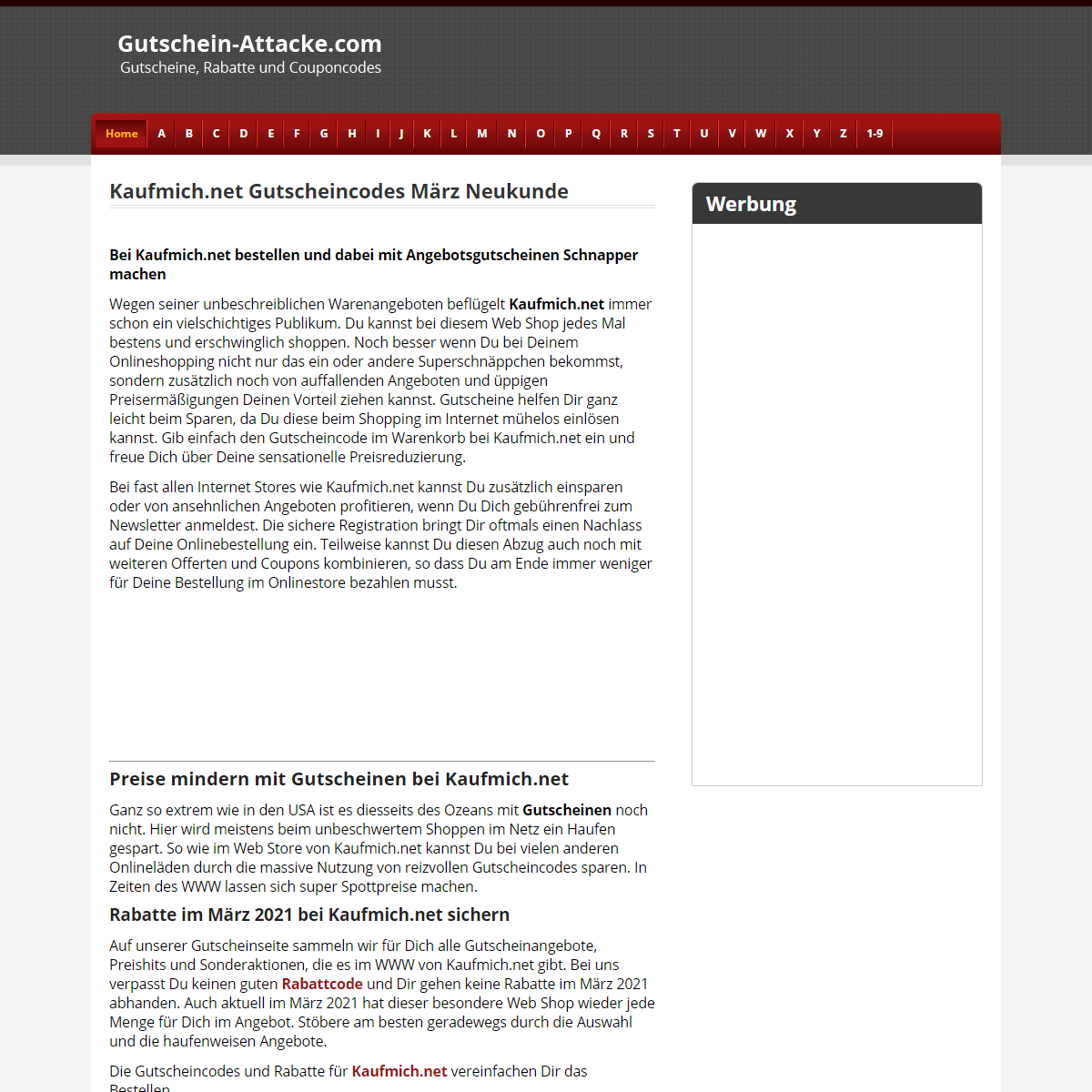 A complete backup of https://www.gutschein-attacke.com/20248-543/Kaufmich-net-Gutscheincodes-Maerz-Neukunde.html