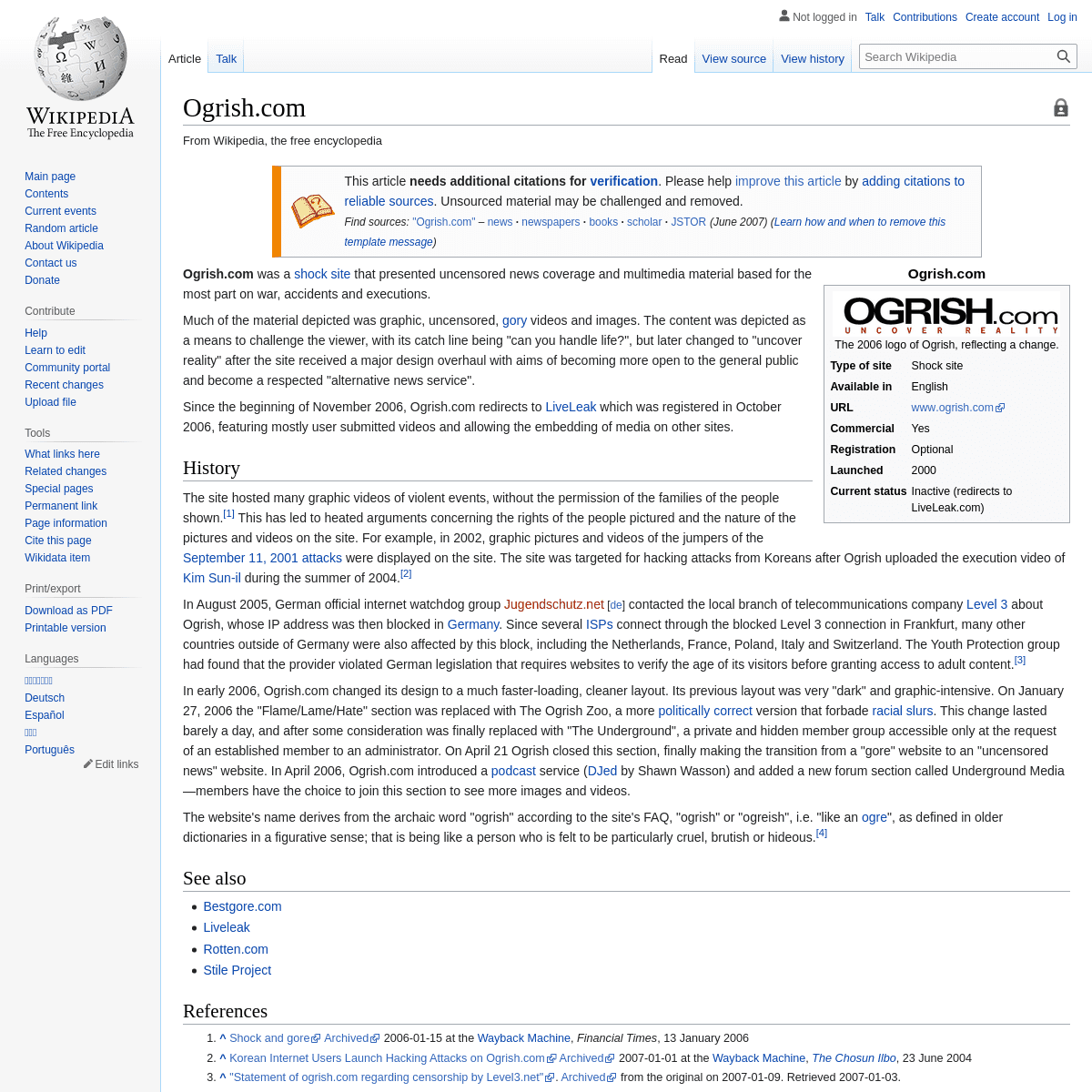 A complete backup of https://en.wikipedia.org/wiki/Ogrish.com