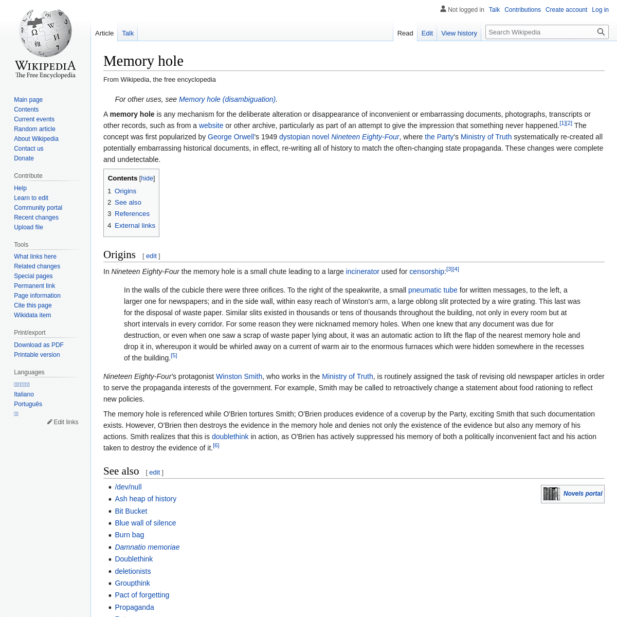 A complete backup of https://en.wikipedia.org/wiki/Memory_hole