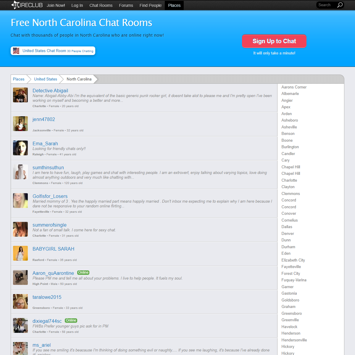 Free North Carolina Chat Rooms - Wireclub