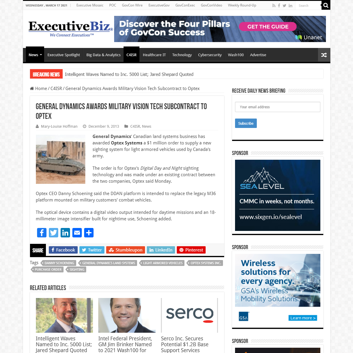 A complete backup of https://blog.executivebiz.com/2013/12/general-dynamics-awards-military-vision-tech-subcontract-to-optex/