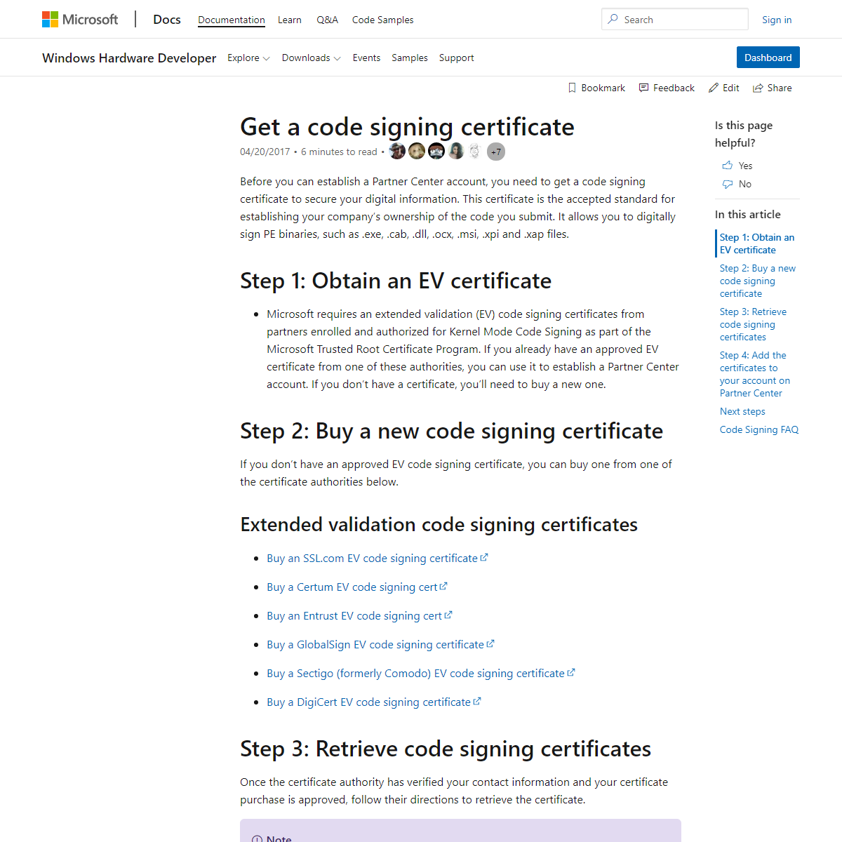 A complete backup of https://docs.microsoft.com/en-us/windows-hardware/drivers/dashboard/get-a-code-signing-certificate